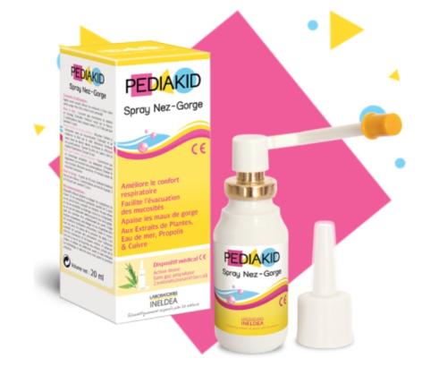 Pédiakid spray nez gorge destiné à soulager les symptômes du rhume : dégage le nez et apaise la gorge