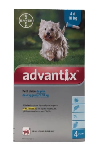 Advantix petits chiens est un traitement qui élimine puces et tiques. répulsif efficace sur plusieurs semaines
